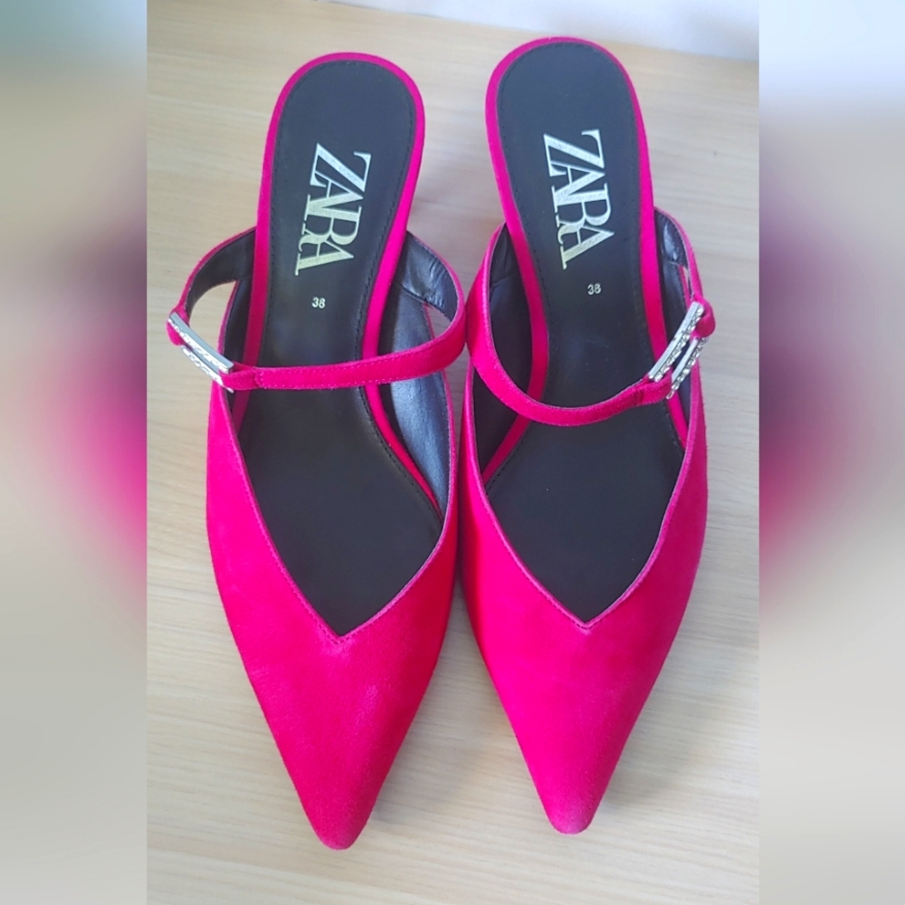 Zara Fuchsia Suede Mules   Size 7.5 W
